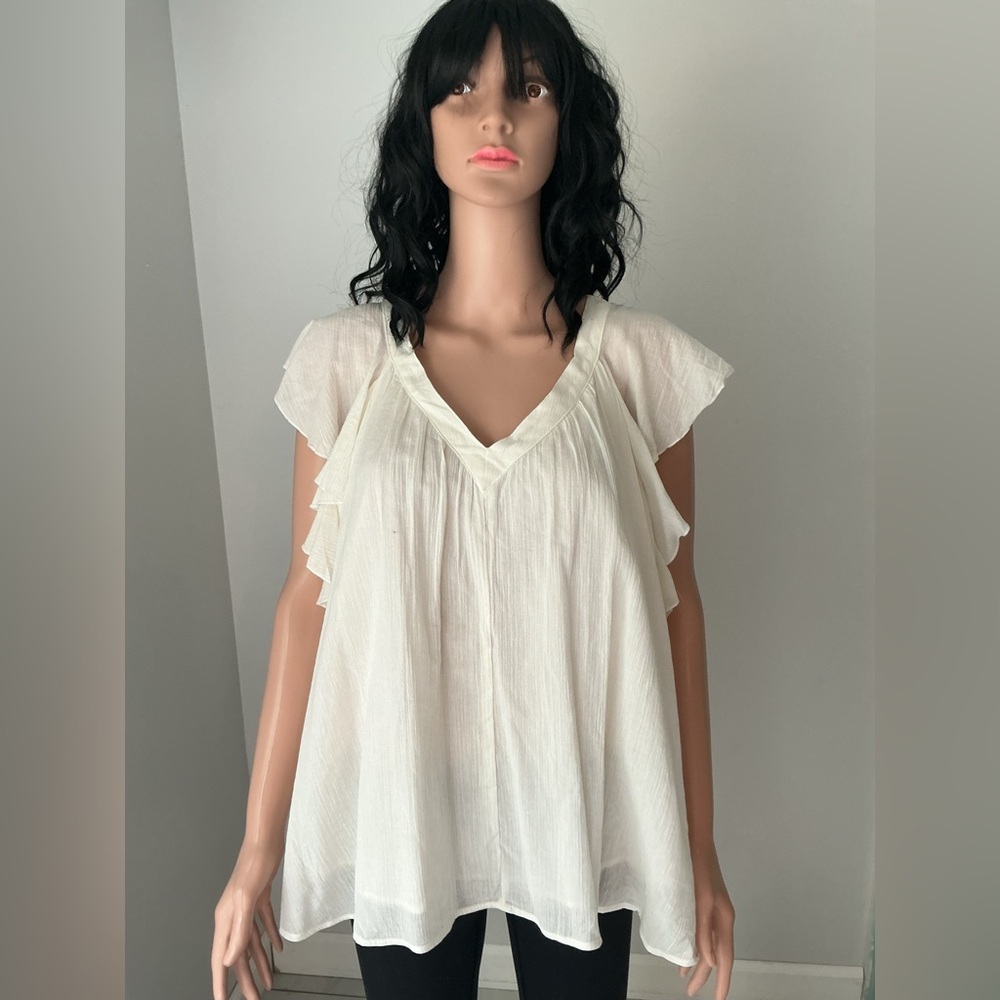 Maurices Cream V-Neck Ruffle Sleeve Blouse